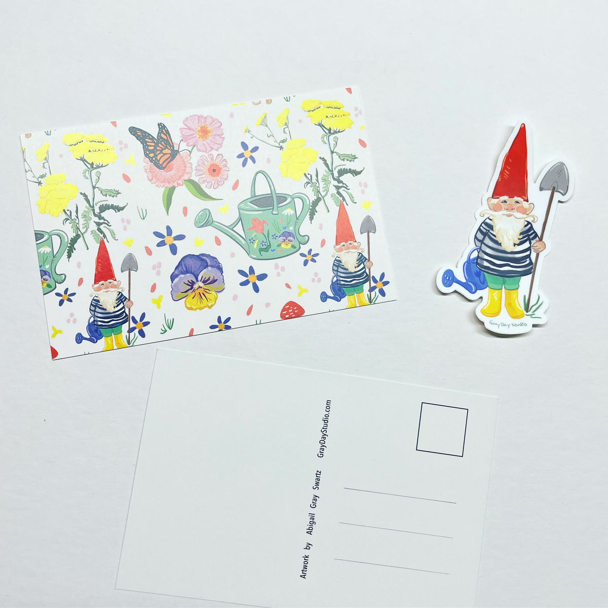 Set of 3 Garden Party themed postcards --Greeting Card