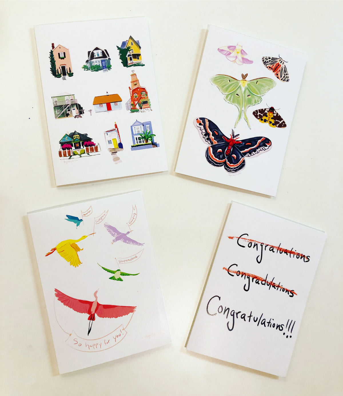 Set of four new cards, occasion and just because, colorful card--Greeting Card