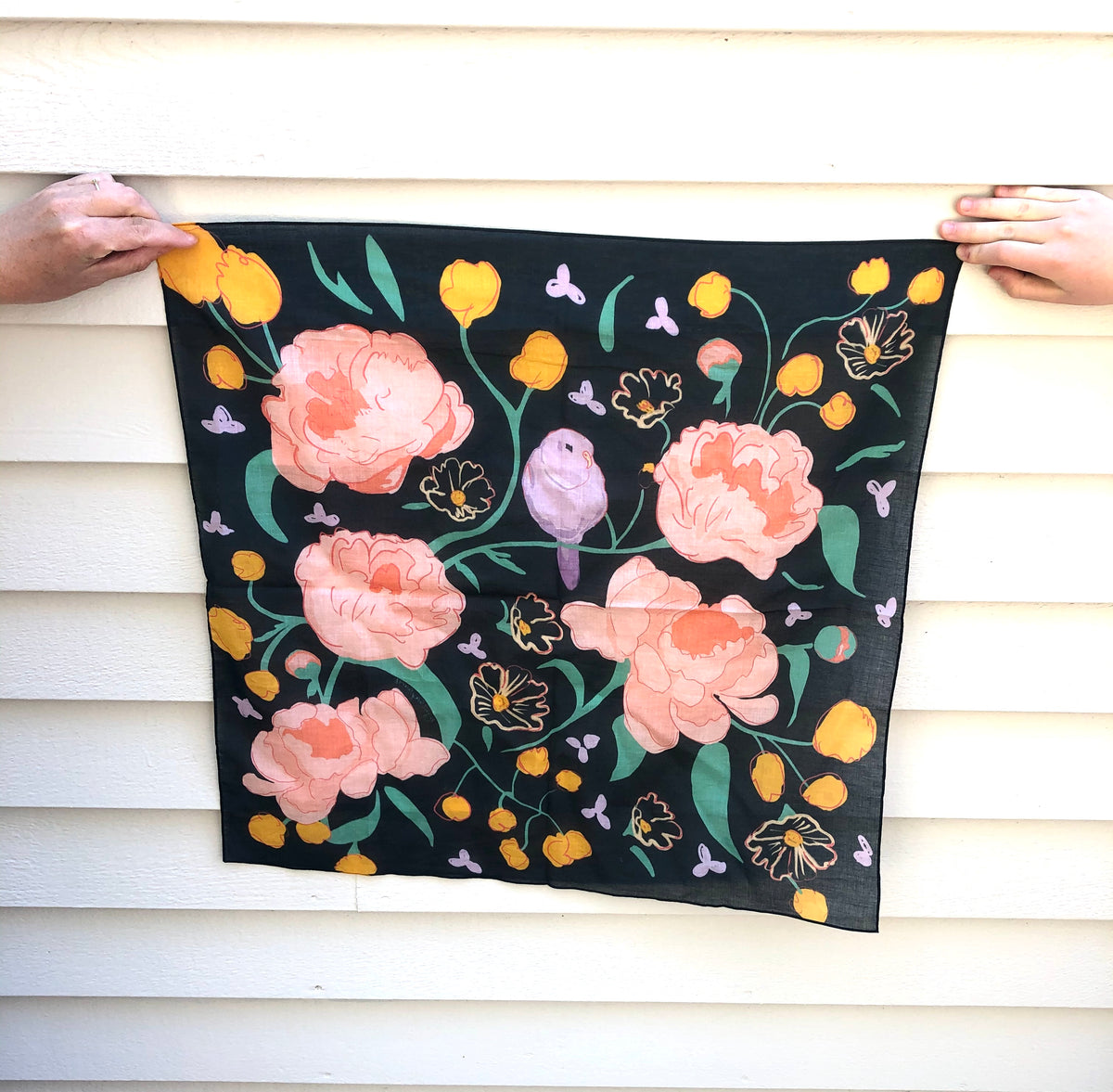 Bird and Flowers small square cotton Scarf || Scarves