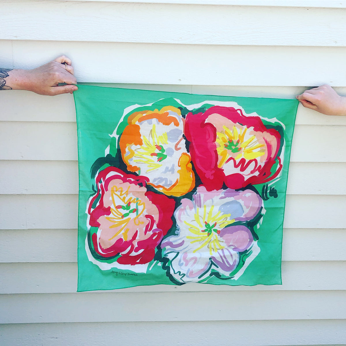 Peonies small square cotton Scarf || Scarves
