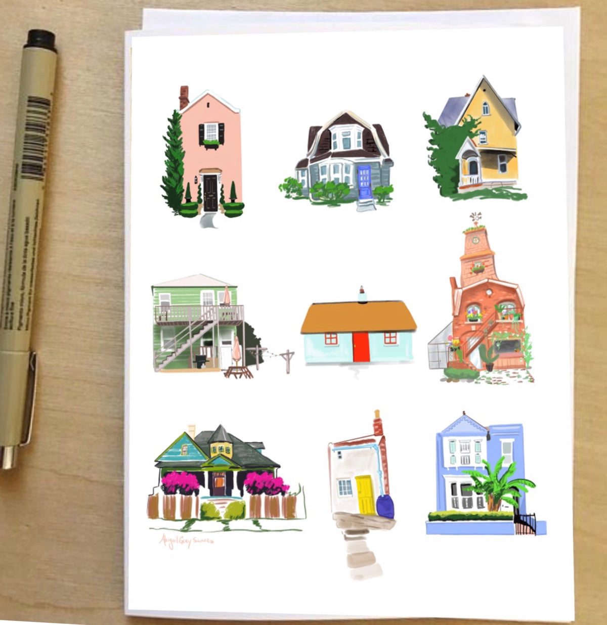 Little Houses, architecture, colorful card--Greeting Card