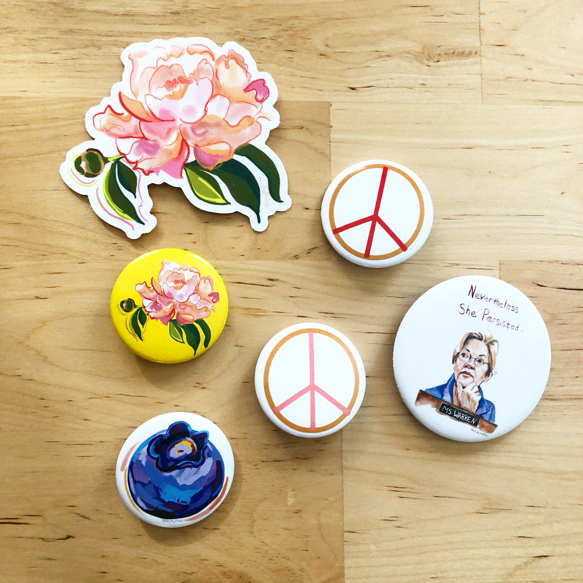 Red and Ochre Peace Sign, Pin Swag, button- Pins