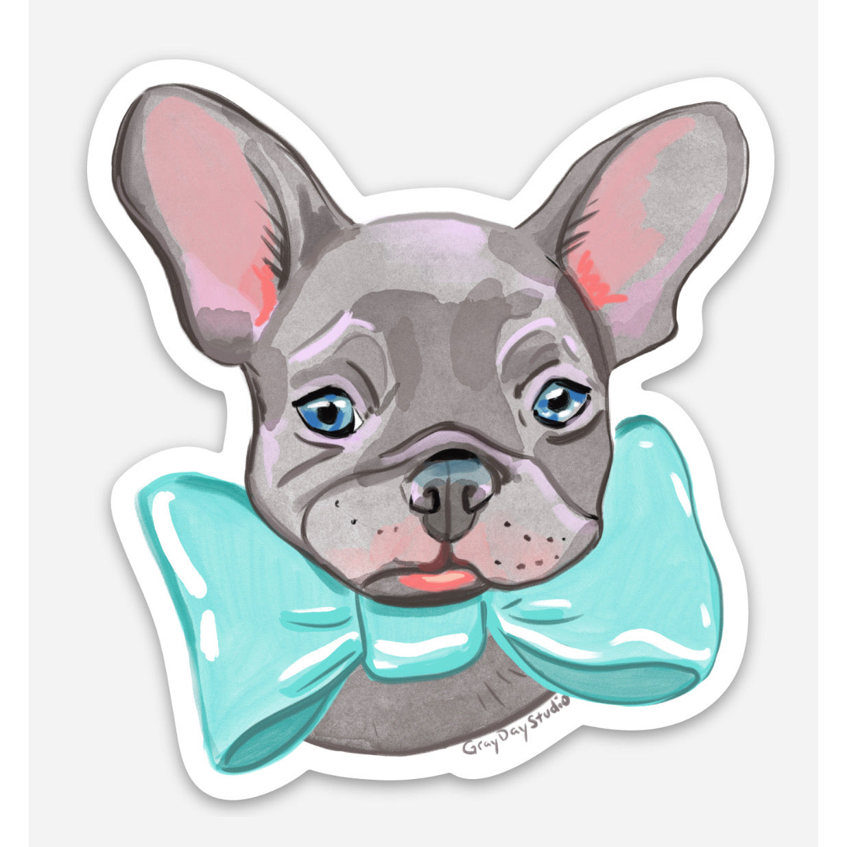 frenchie illustrated cute puppy sticker by Abigail Gray Swartz of Gray day studio