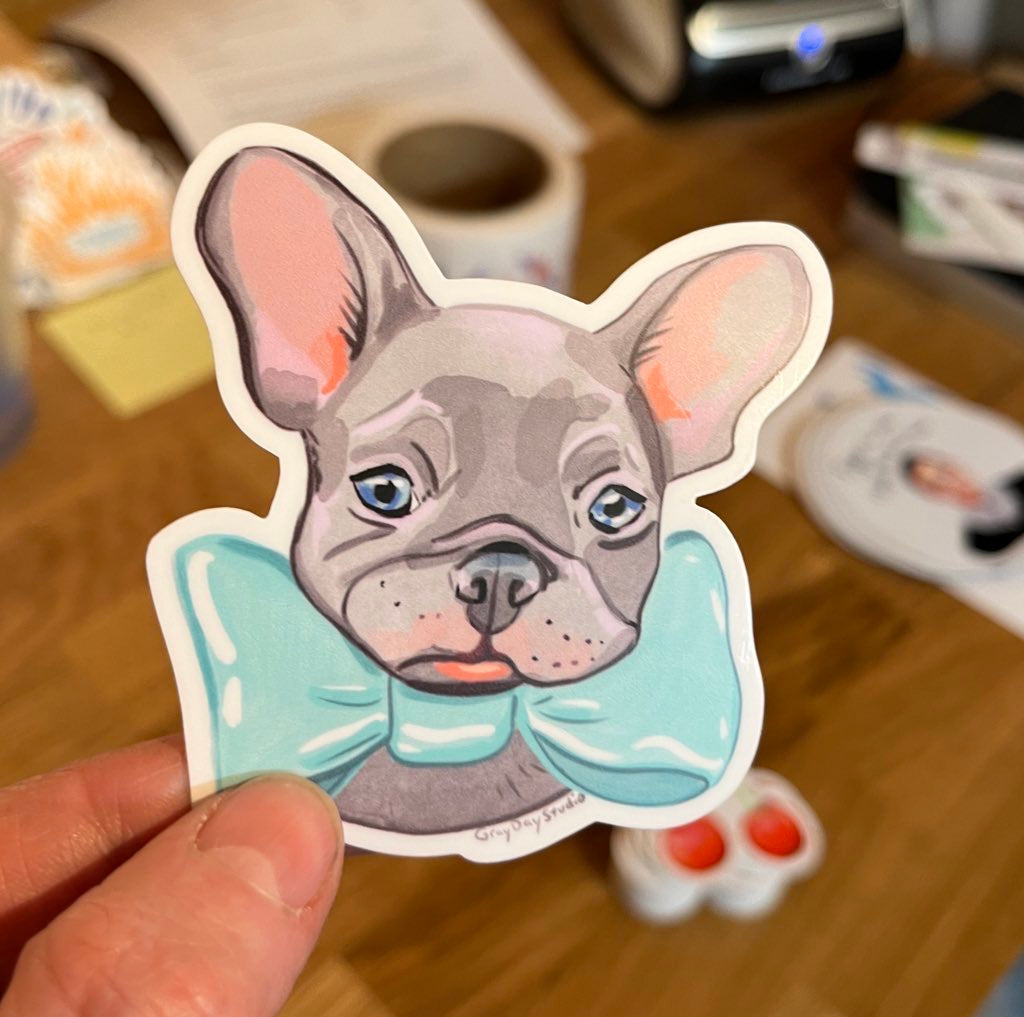 french bulldog illustrated cute puppy sticker by Abigail Gray Swartz of Gray day studio