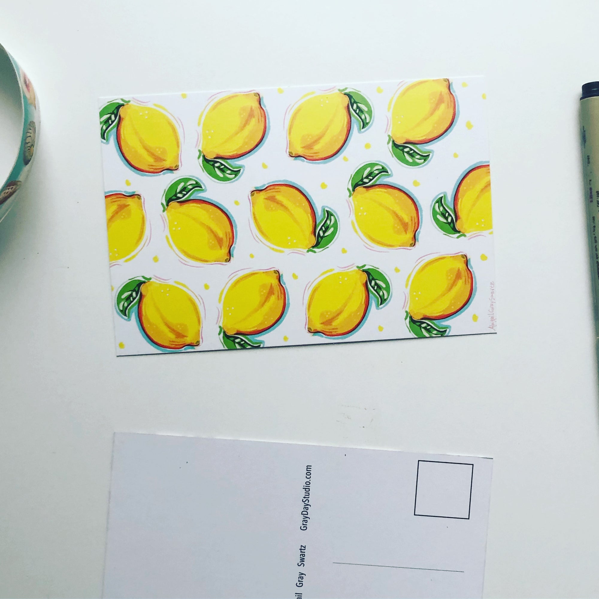 Lemon postcard, illustrated pattern. Buy the set and save.