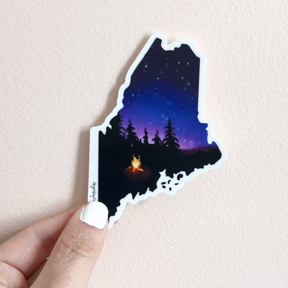 Maine night sky sticker, state of Maine shaped STICKER - Stickers &amp; Magnets