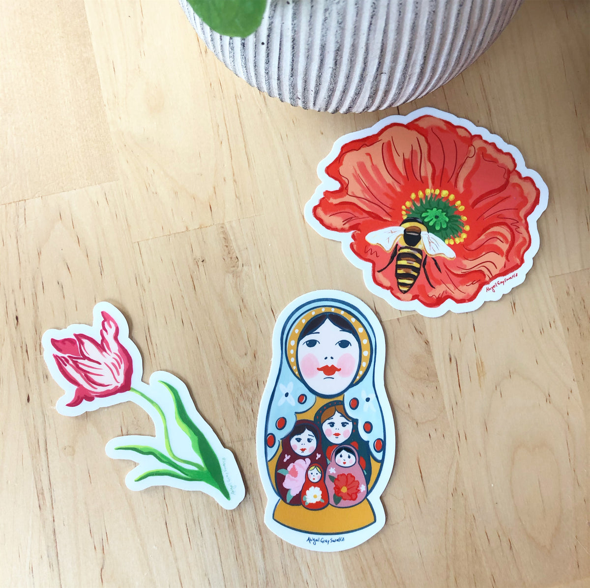 Poppy and Bee sticker, floral botanical STICKER - Stickers &amp; Magnets