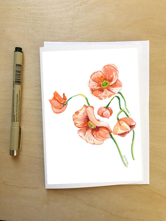 Orange Poppies || Floral still life --Greeting Card