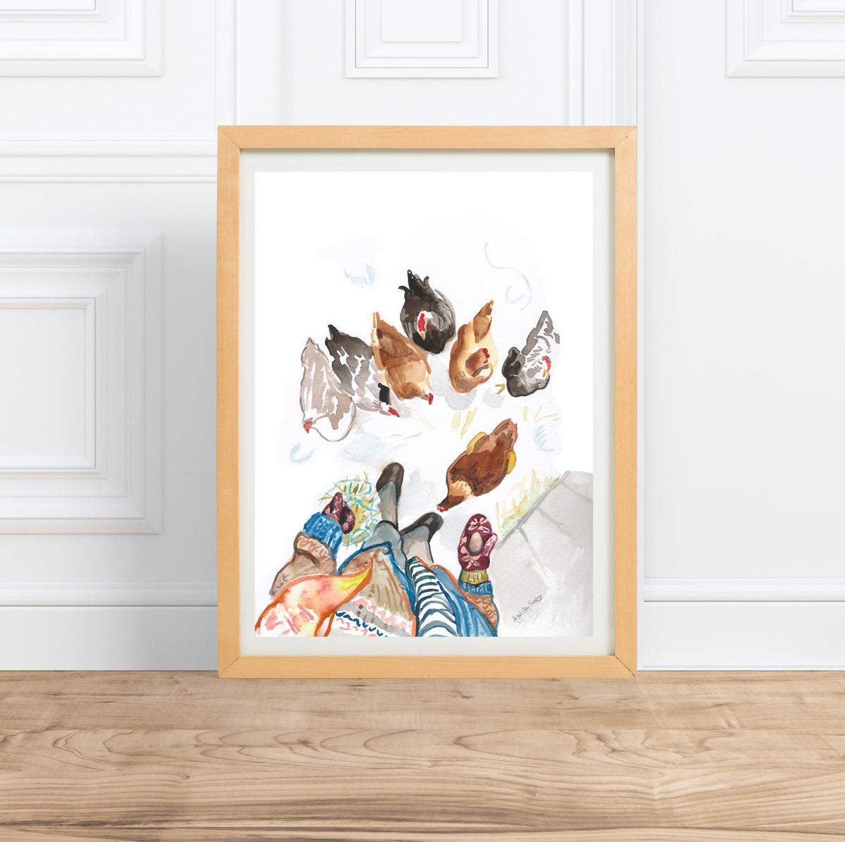 Winter Egg Harvest, backyard chickens || watercolor painting--Print