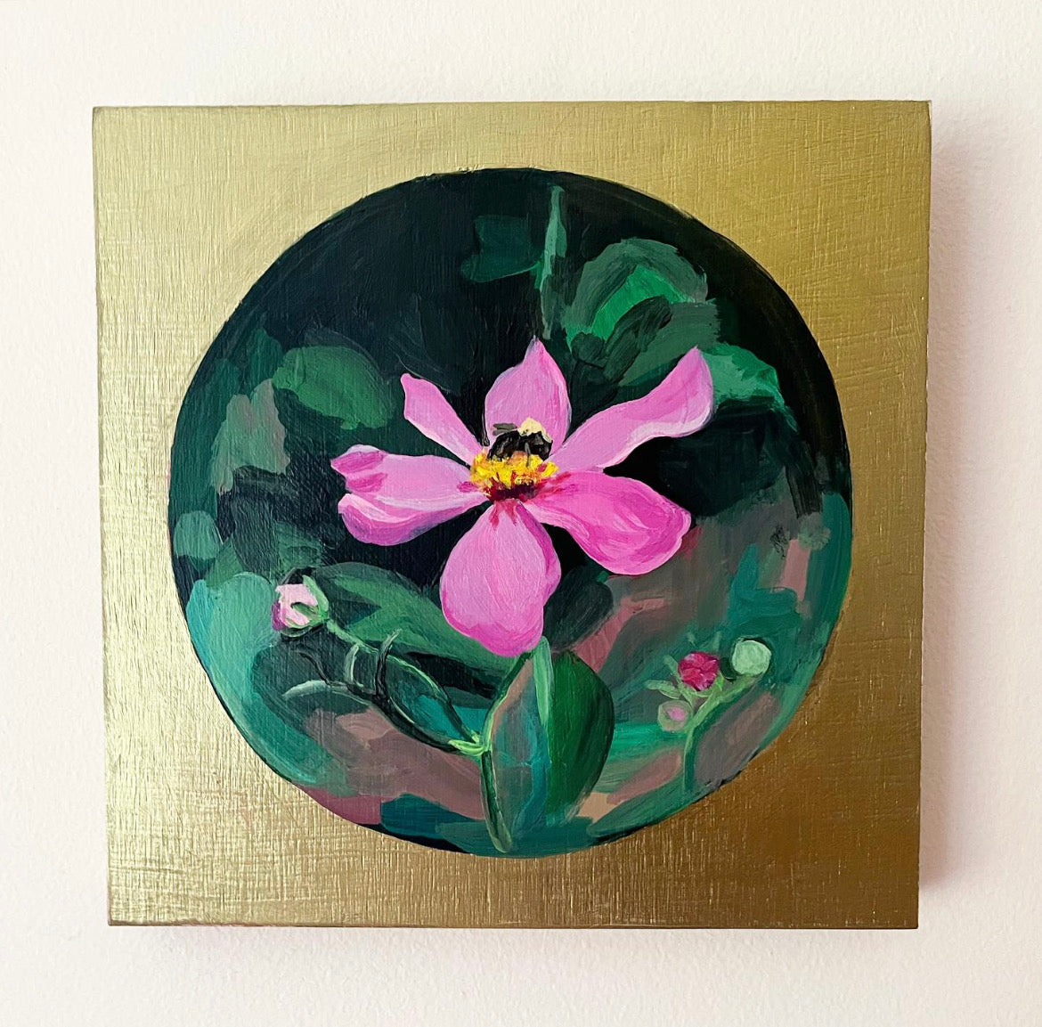 Bee and Cosmos, original painting For Wolfe's Neck Farm Auction