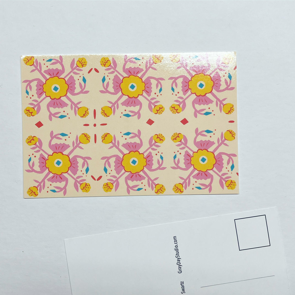 Pink Woodblock Pattern postcard --Greeting Card