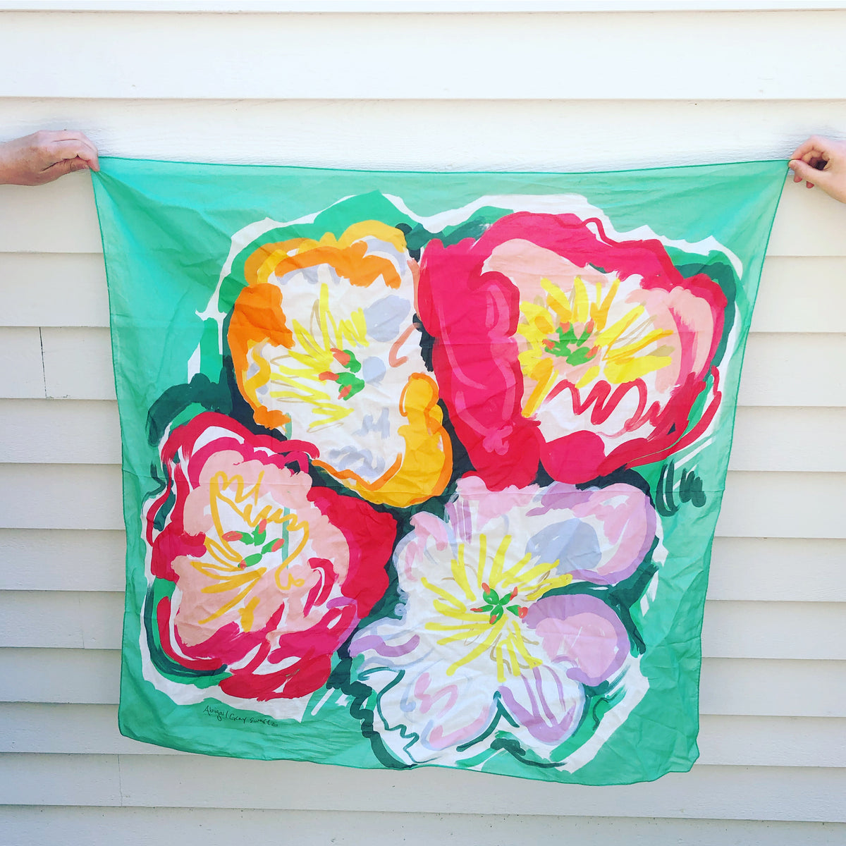 Peonies large square cotton Scarf || Scarves