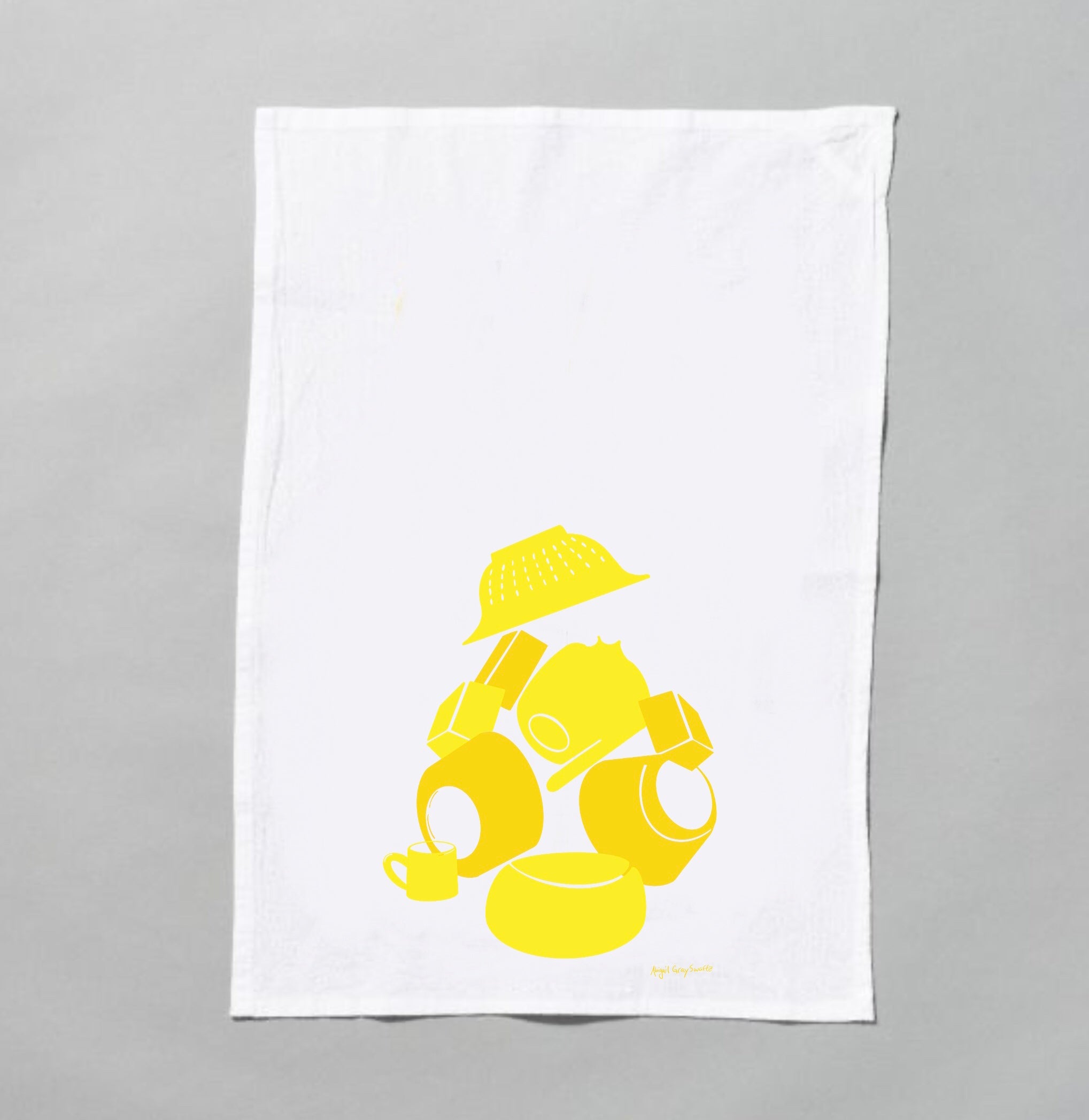 Tea Towel Set of 4 - Ecru/Black/Gray/Yellow - The Oriole Mill