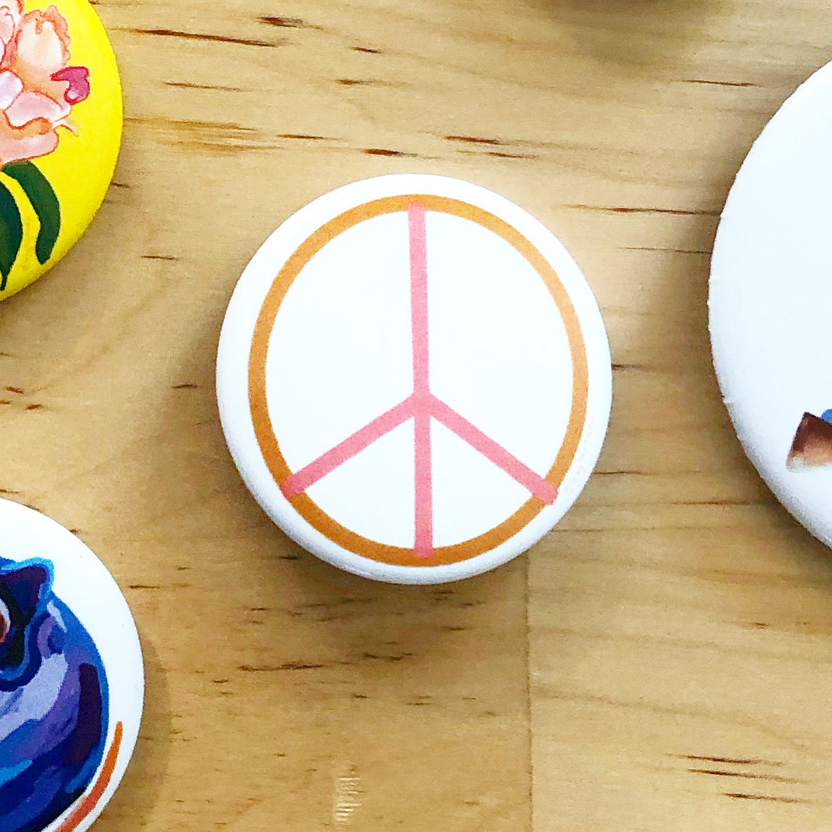 Pink and Ochre Peace Sign, Pin Swag, button- Pins