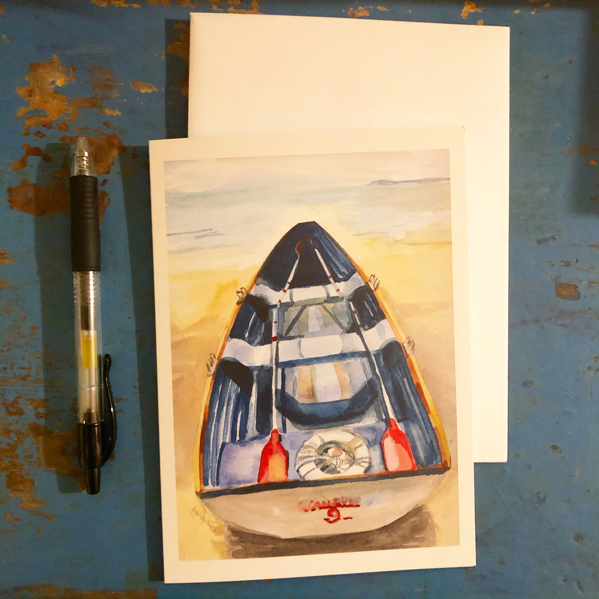 Rowboat, nautical seaside inspired 5x7 greeting card