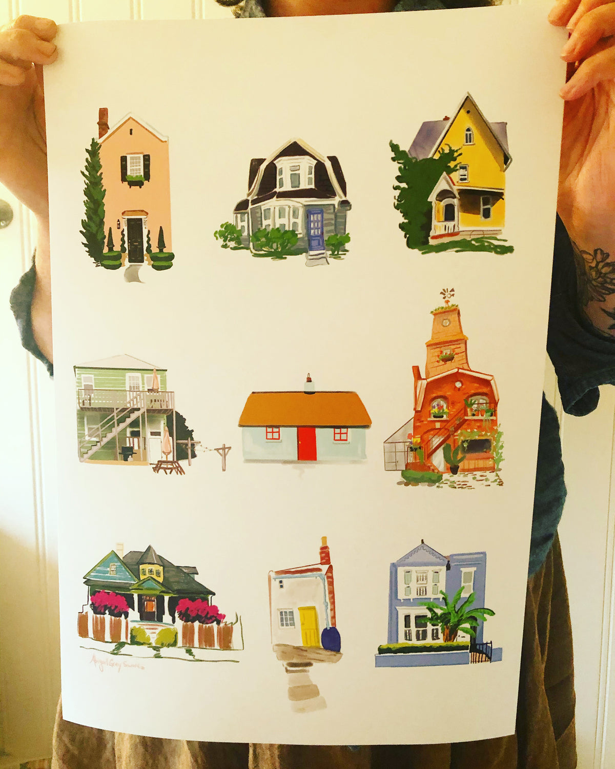 Little houses, digital painting Large print --Print