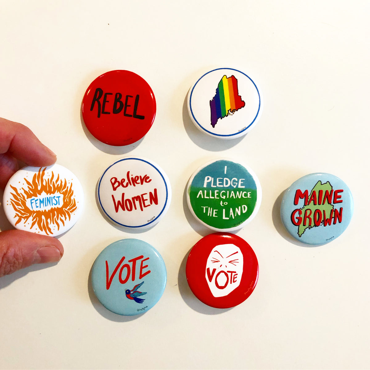 Maine Grown, state of Maine home town pride, political activist Swag, pin- Pins