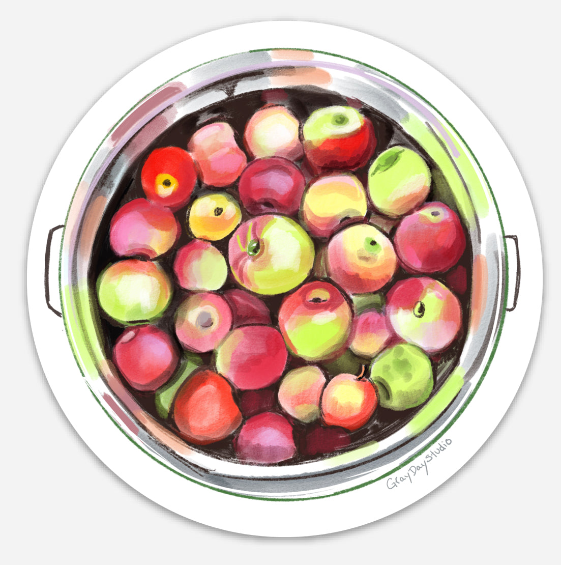 Apple Harvest Sticker, apples in a barrel illustration - Stickers &amp; Magnets