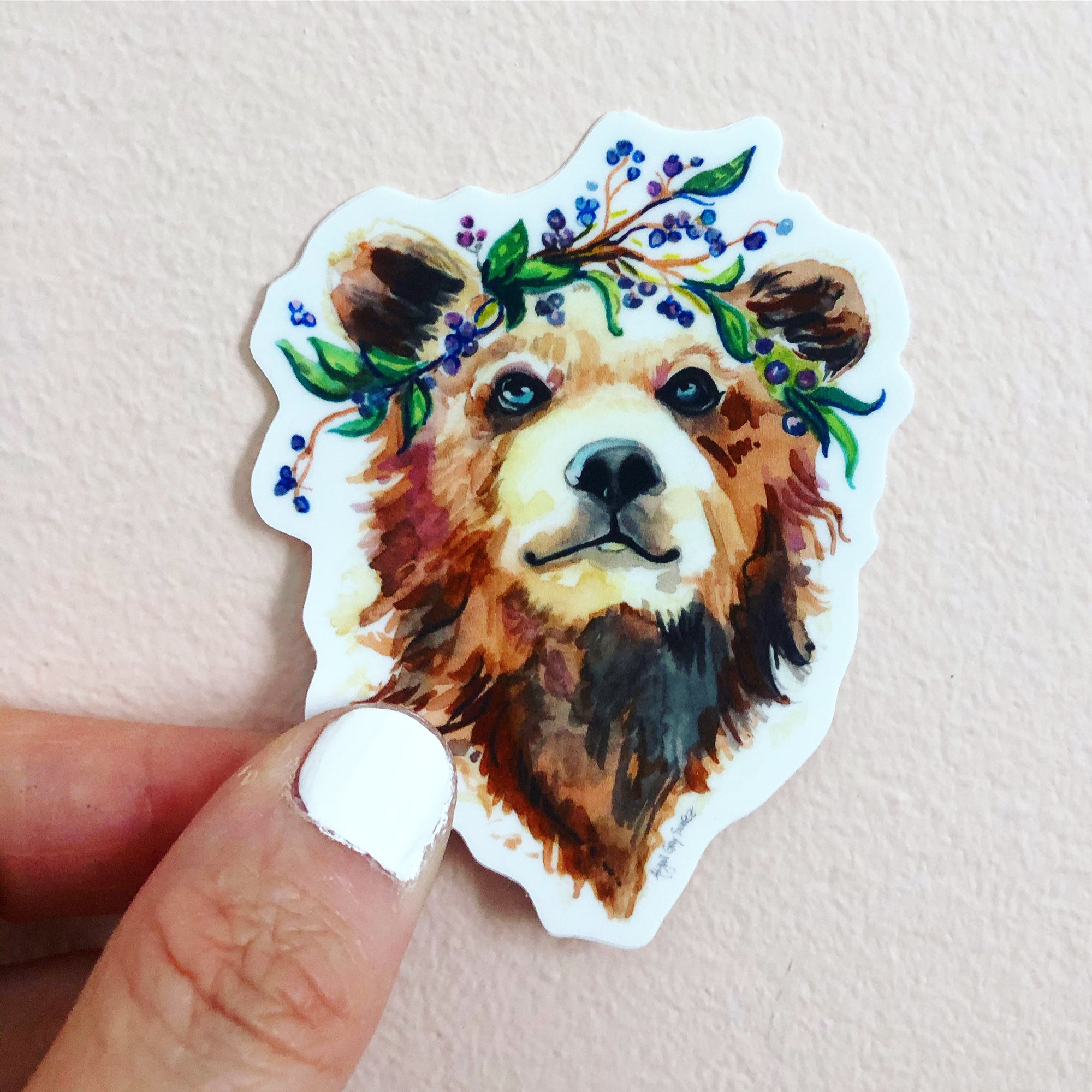 bear portrait sticker, bear in blueberries, Abigail Gray Swartz, GrayDayStudio