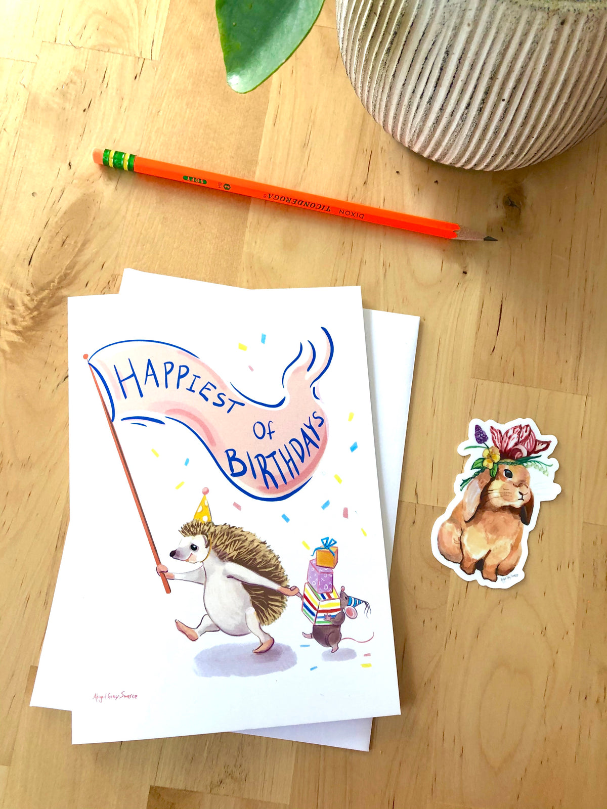 Animal Birthday Parade Greeting Card, &quot;Happiest of Birthdays&quot; Happy Birthday card --Greeting Card