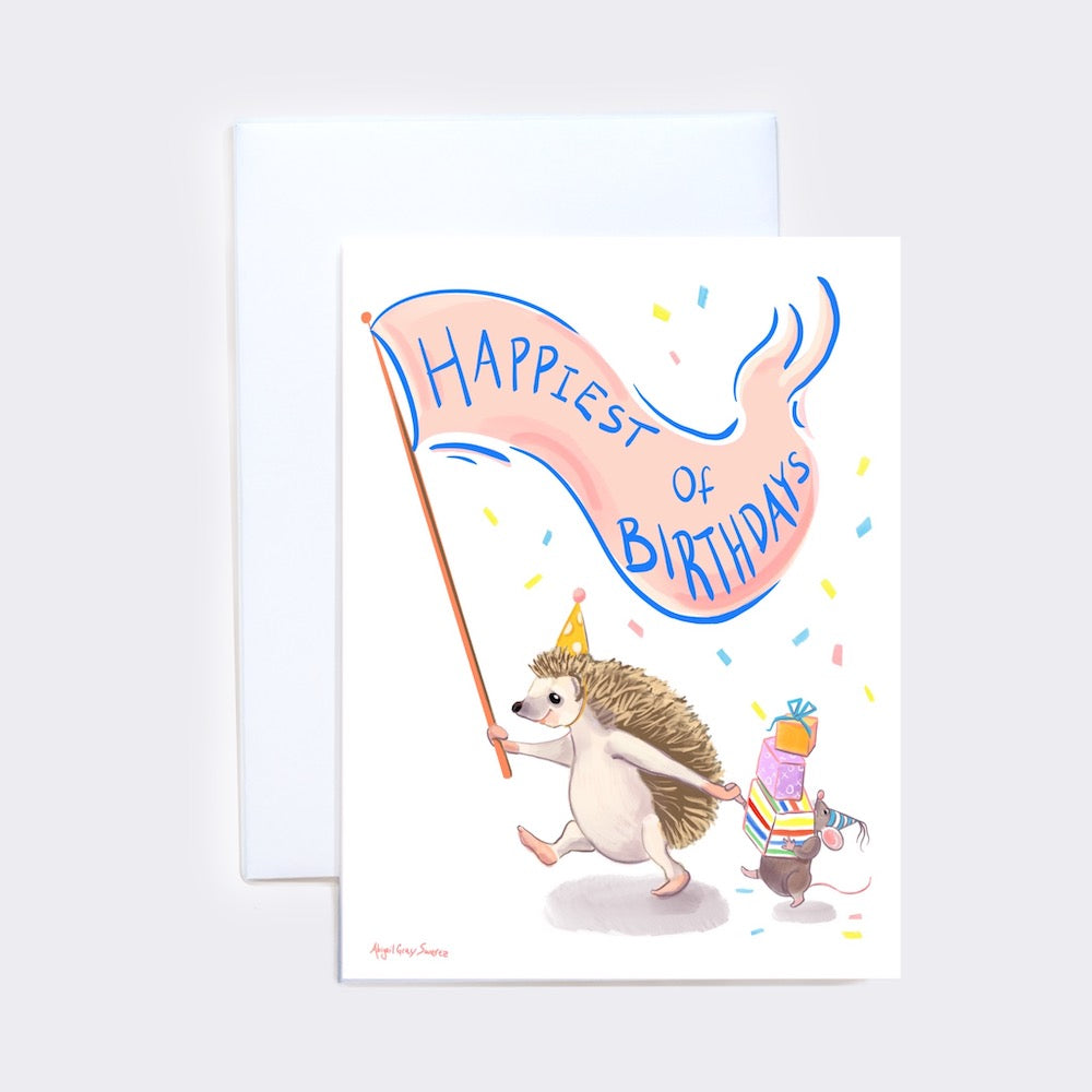 Animal Birthday Parade Greeting Card, &quot;Happiest of Birthdays&quot; Happy Birthday card --Greeting Card