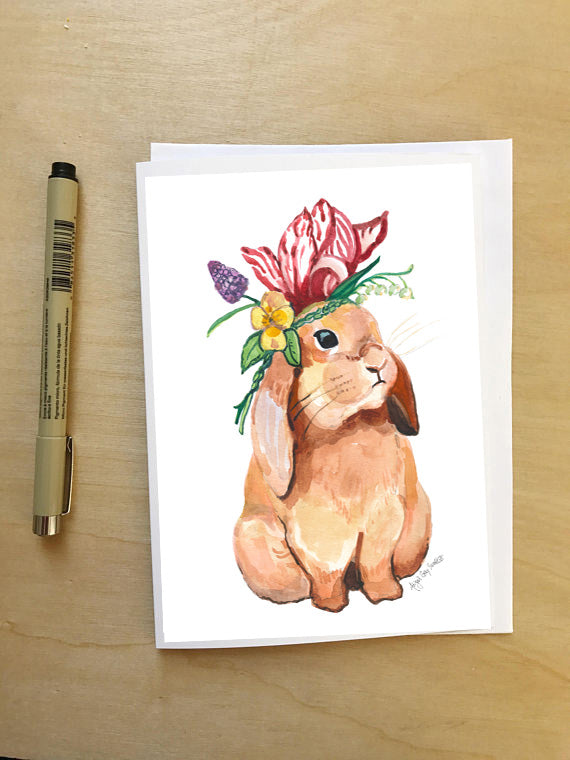 Bunny in a Flower Crown--Greeting Card