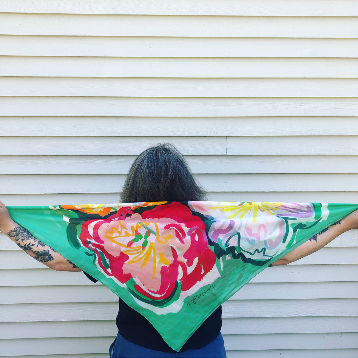 Bird and Flowers large square cotton Scarf || Scarves