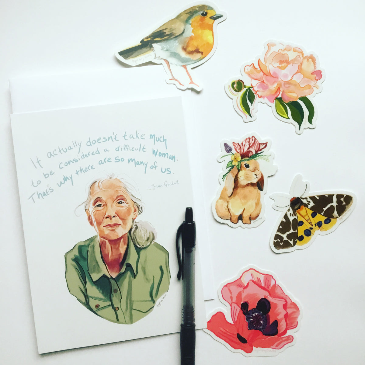 Jane Goodall, portrait card and quote- difficult women --Greeting Card