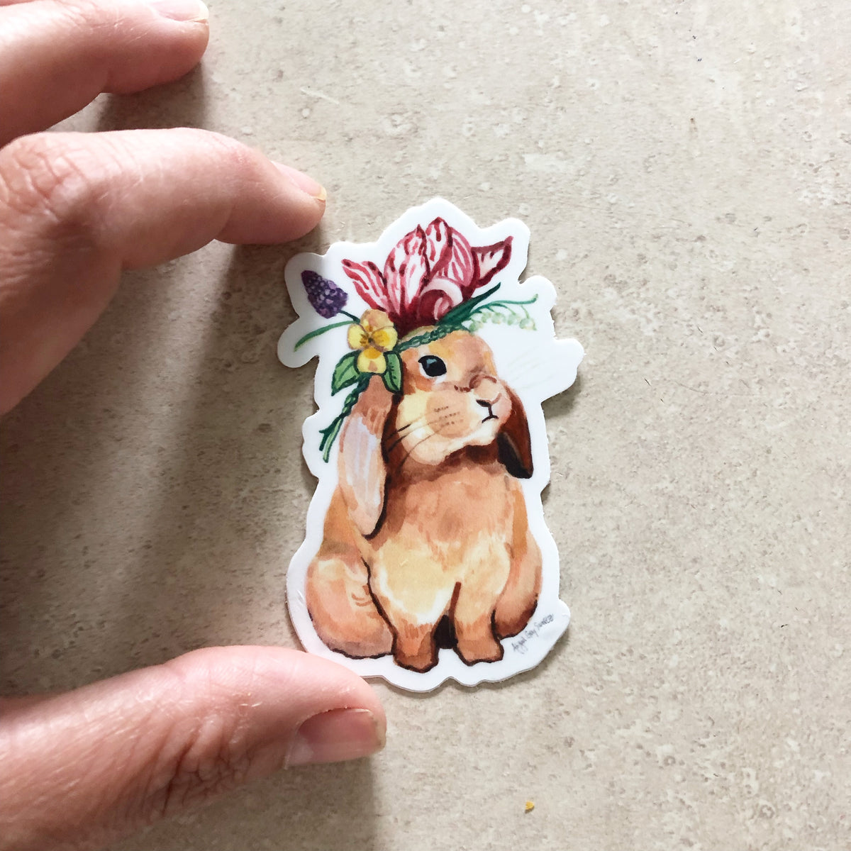 Bunny in flowers, portrait, animal STICKER, woodland creature- Stickers &amp; Magnets