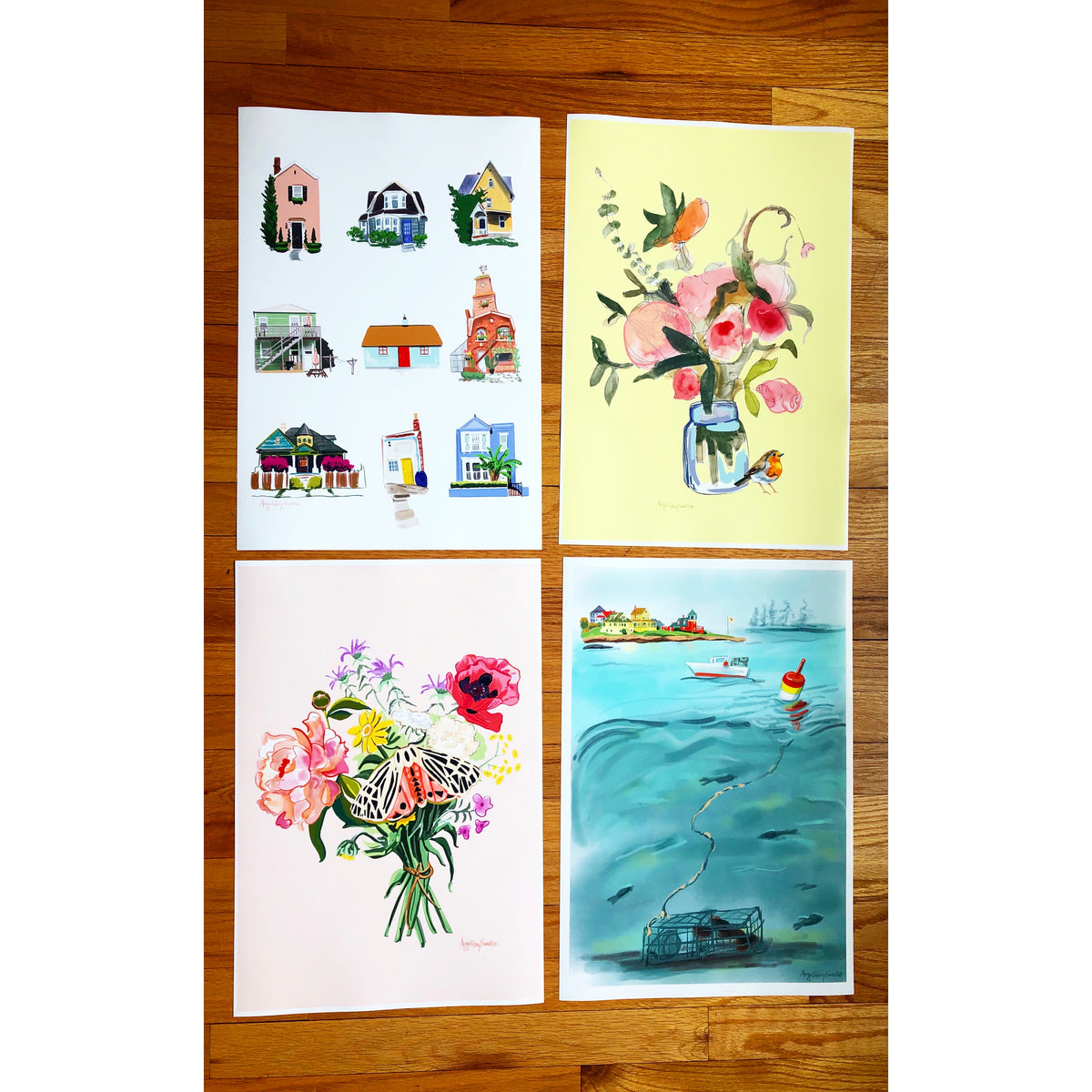 Wildflower Bouquet with moth, digital painting Large print --Print