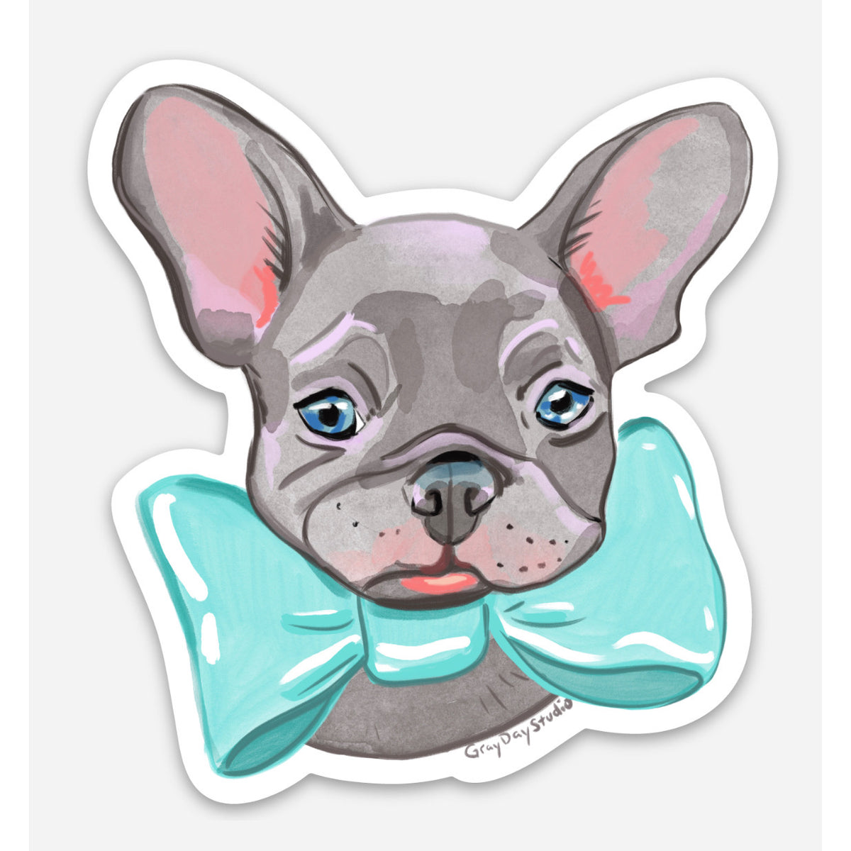 frenchie illustrated cute puppy sticker by Abigail Gray Swartz of Gray day studio