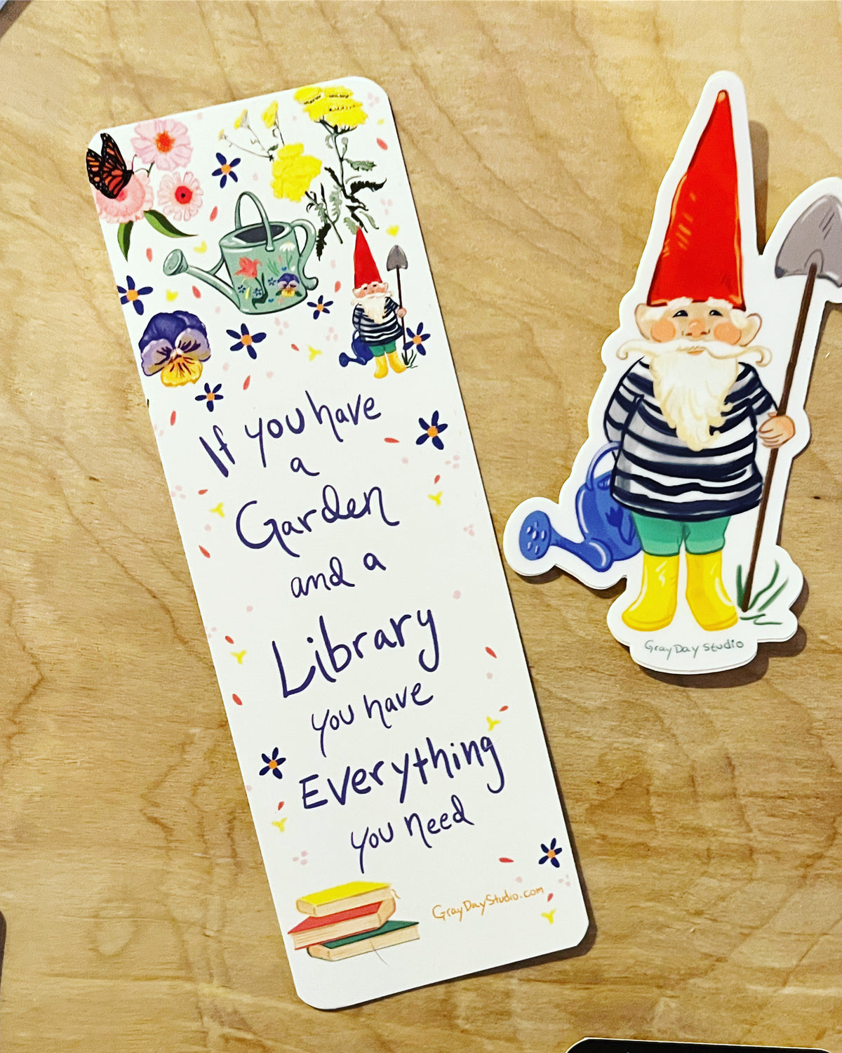 Library And Garden quote Bookmark, garden gnome