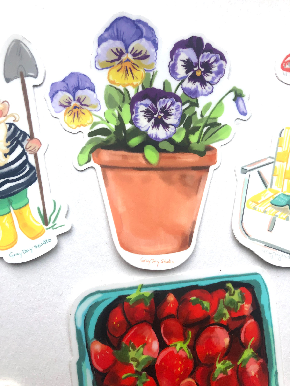 pansy flower pot illustrated sticker by Maine artist Abigail Gray Swartz