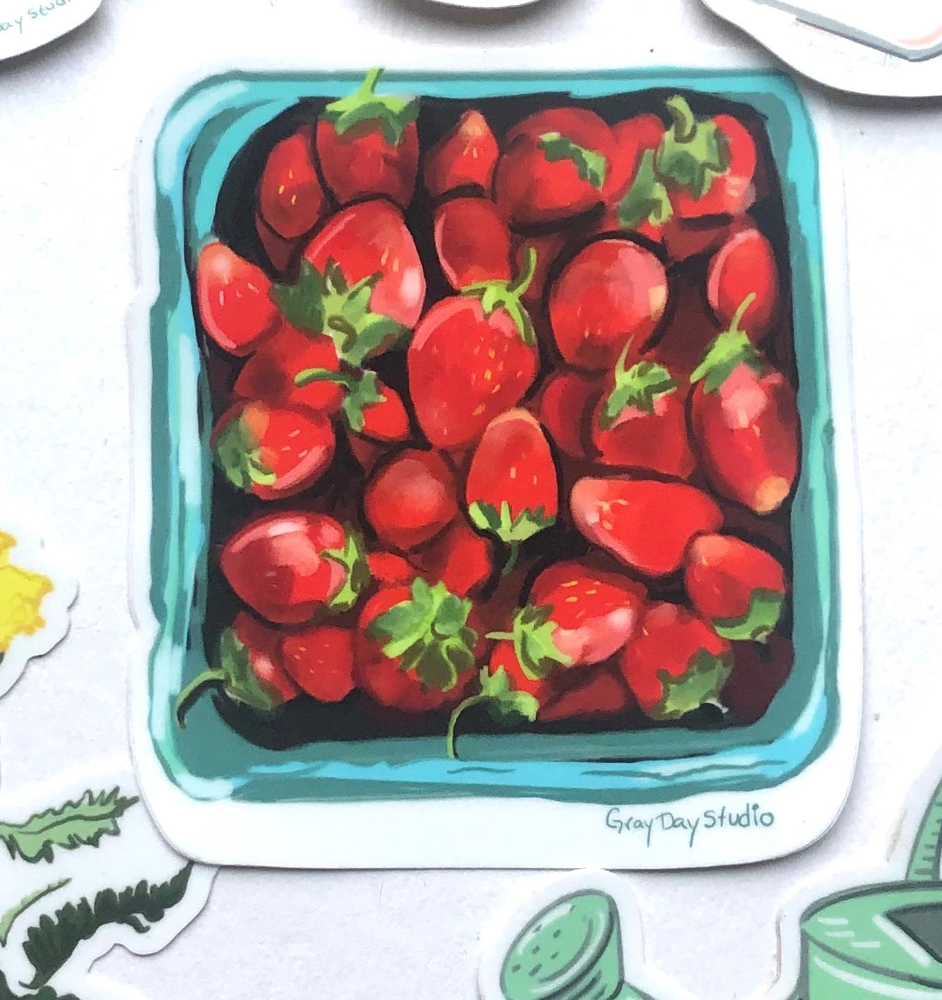 strawberry harvest sticker, illustrated by Maine artist Abigail Gray Swartz