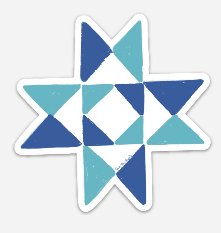 Indigo Quilt Sticker, blues.