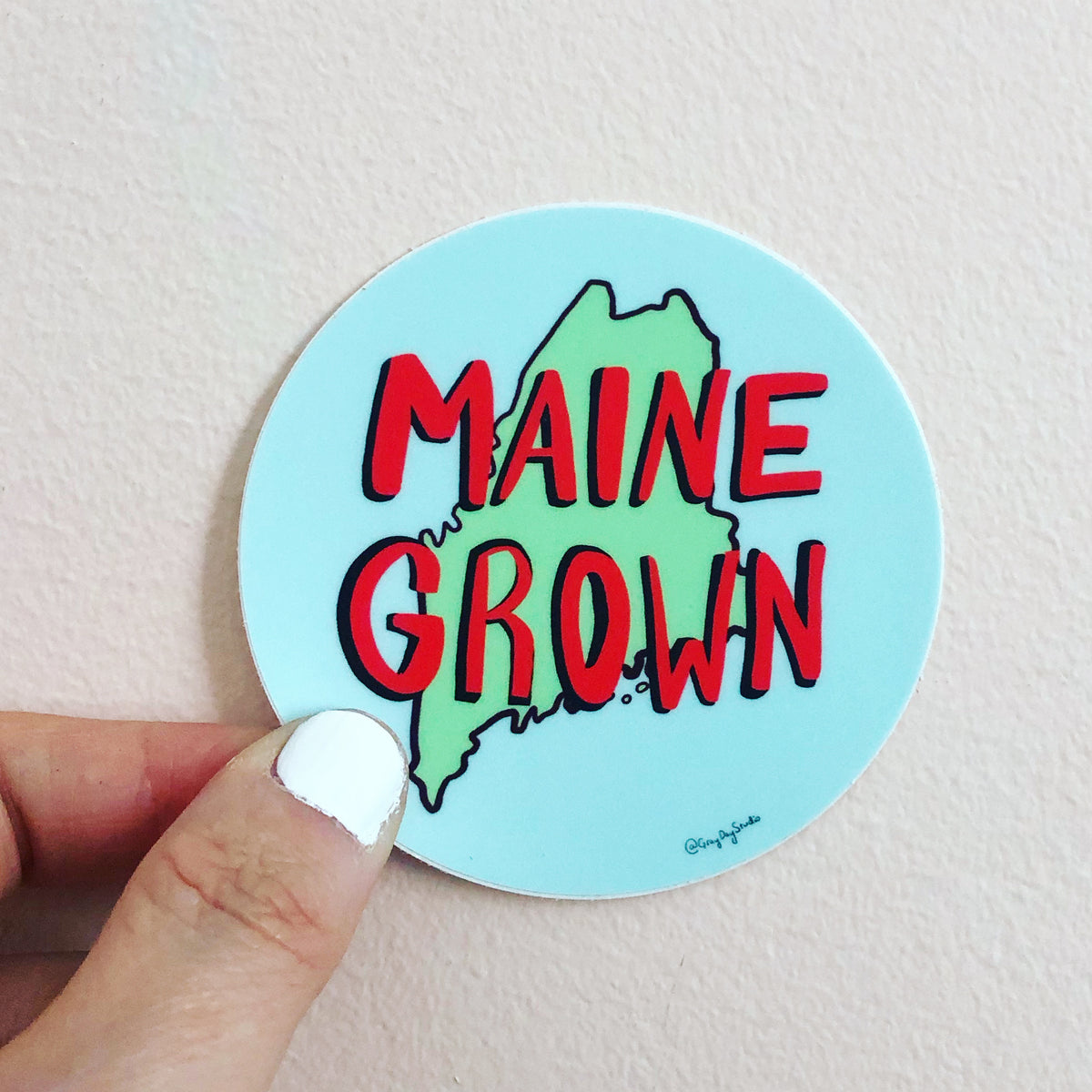 Maine Grown sticker, hand lettered sticker by Abigail Gray Swartz