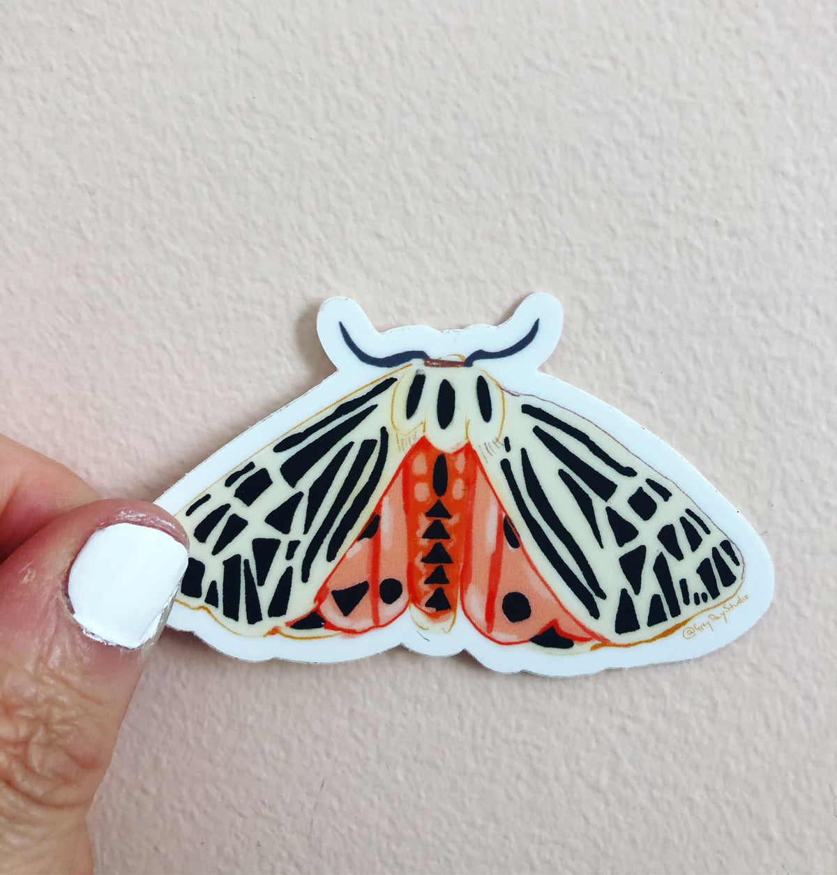 virgin tiger moth sticker, woodland sticker, moth sticker, by Abigail Gray Swartz