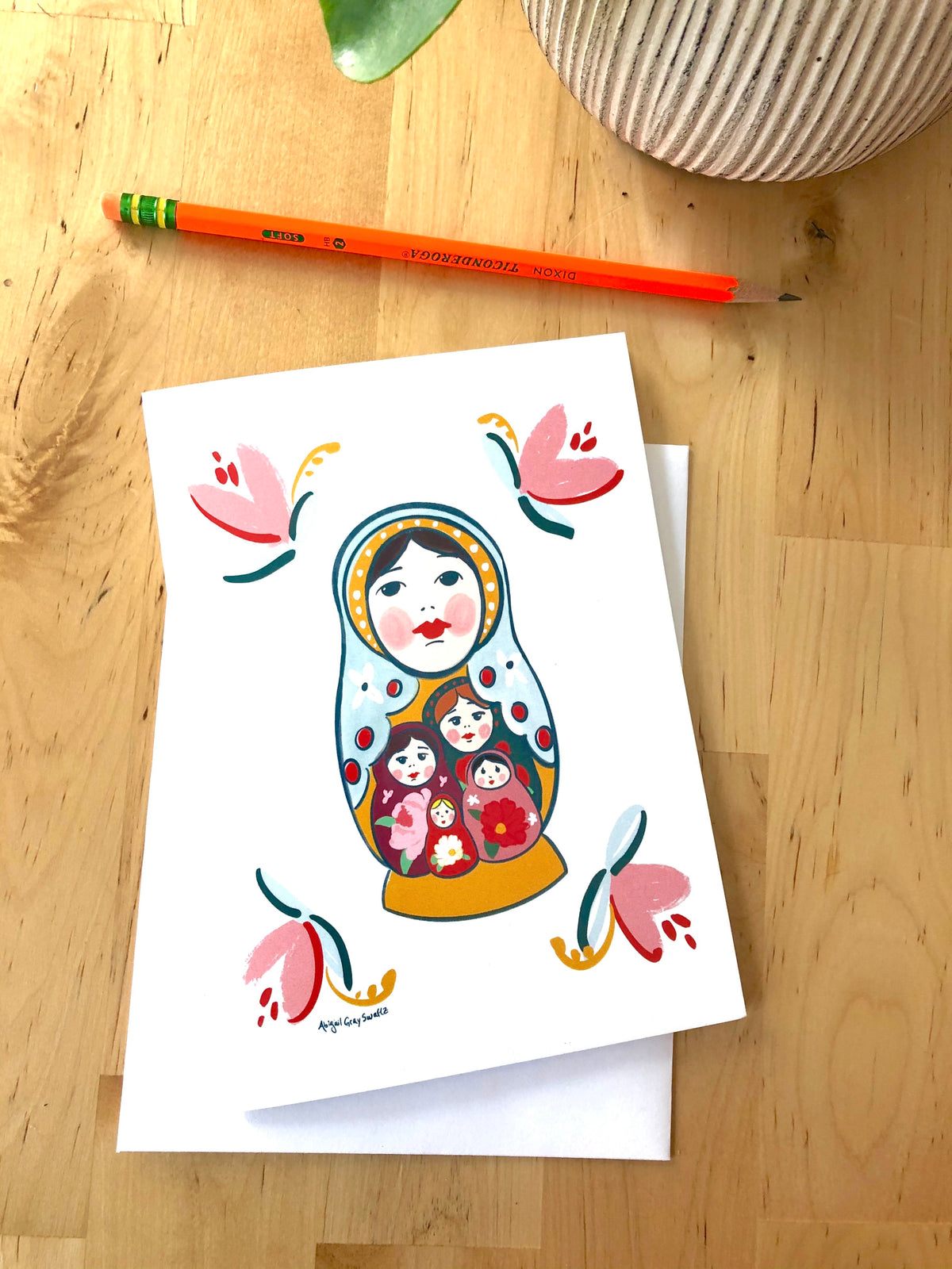 Nesting Doll Card, folk art inspired, perfect for Mother&#39;s Day and sisterhood--Greeting Card