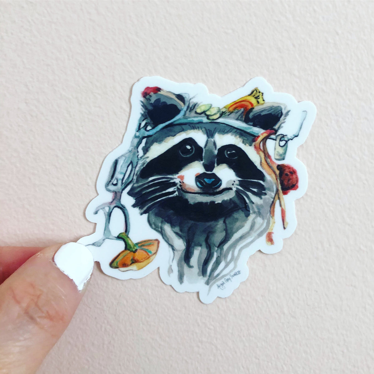 Dumpster Diver, Trash panda Sticker. Raccoon portrait sticker by Abigail Gray Swartz