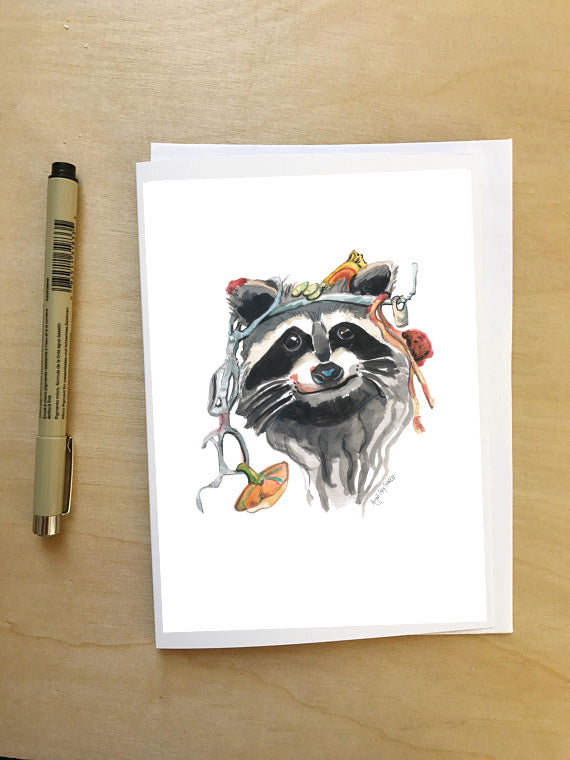 Dumpster diving Raccoon --Greeting Card