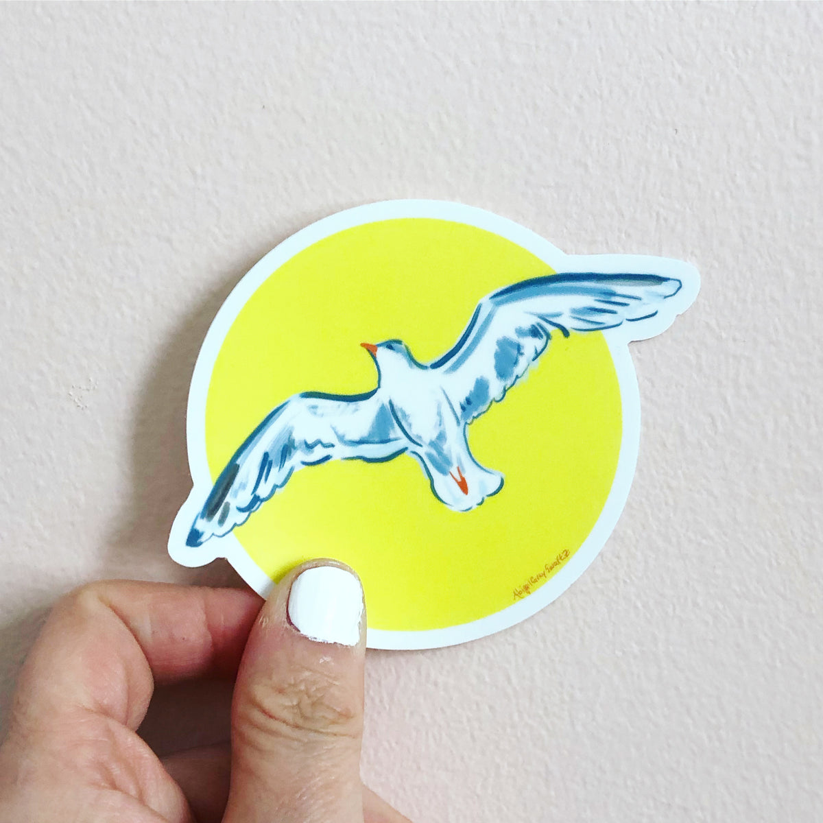 Seagull in the sun sticker, seaside nautical sticker, by Abigail Gray Swartz