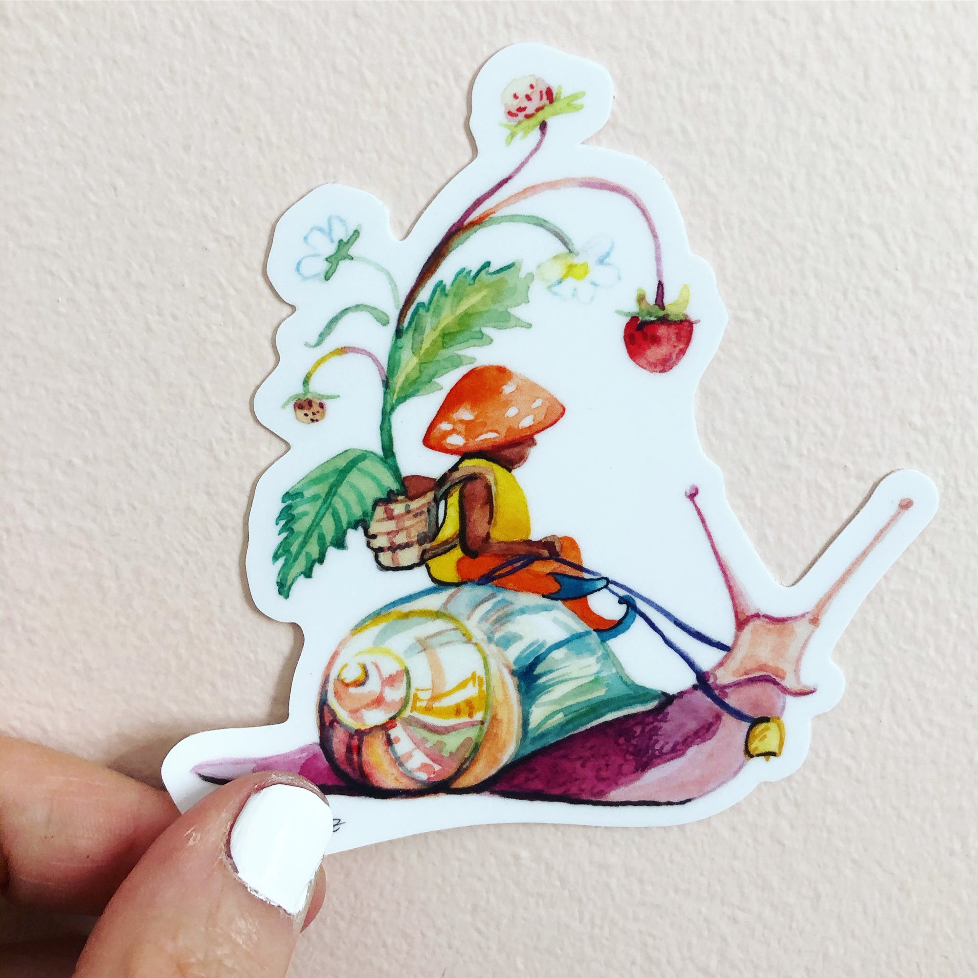 snail gnome sticker, woodland sticker, by Abigail Gray Swartz