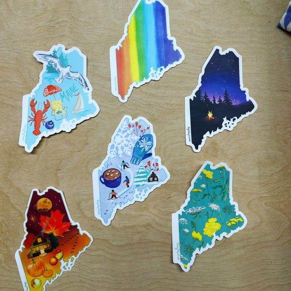 Winter in Maine sticker, state of Maine- Stickers & Magnets - GrayDayStudio
