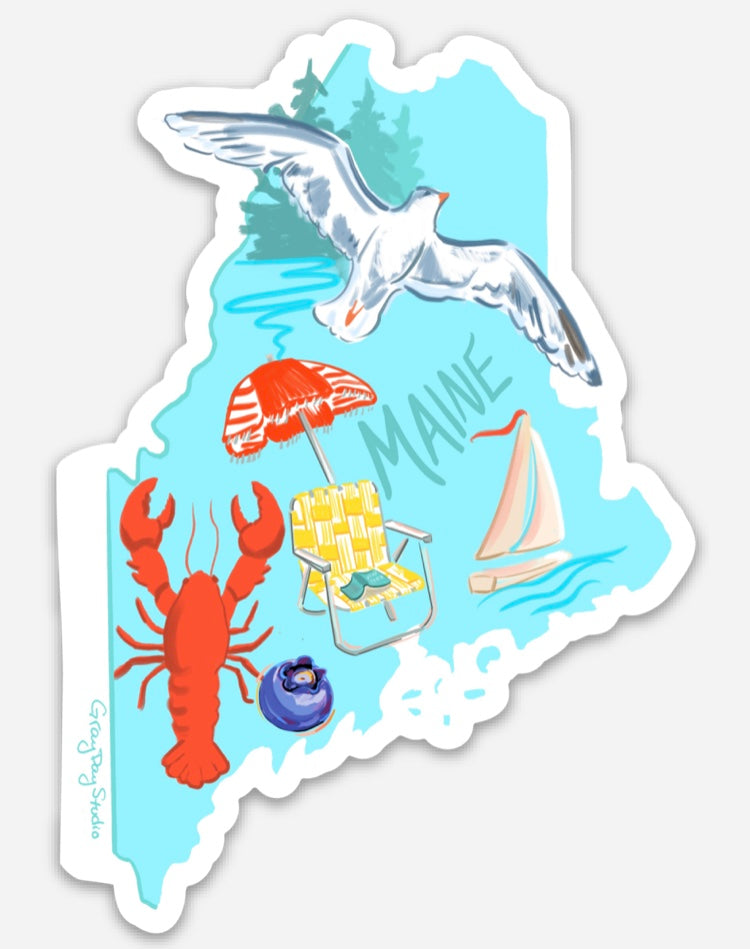 summer in maine sticker. state of maine sticker.