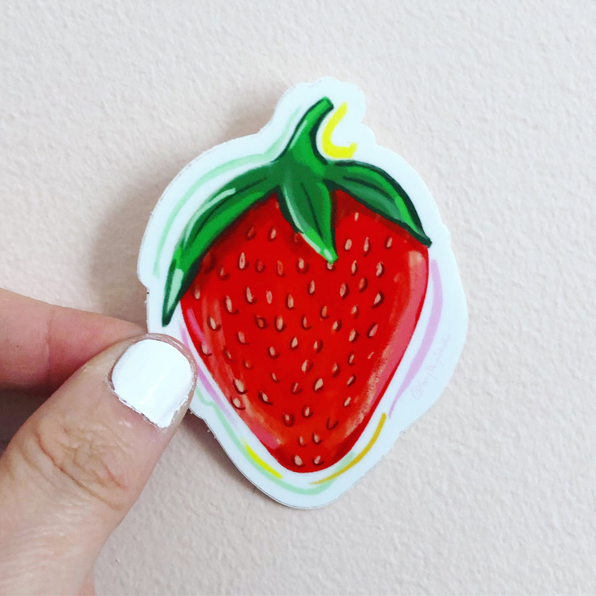 Strawberry sticker, fruit sticker, red sticker, by Abigail Gray Swartz