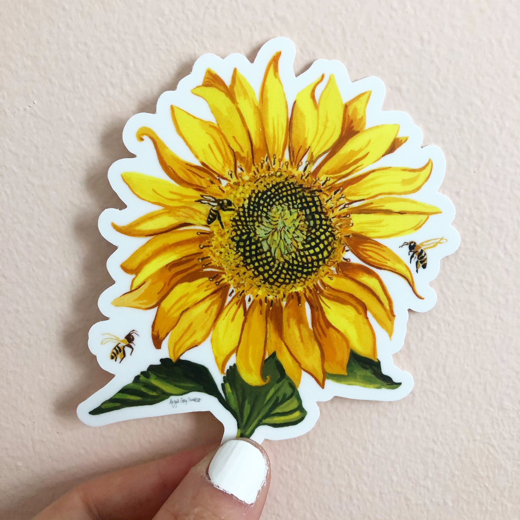 sunflower sticker, bee sticker, pollinator sticker, flower sticker, by Abigail Gray Swartz