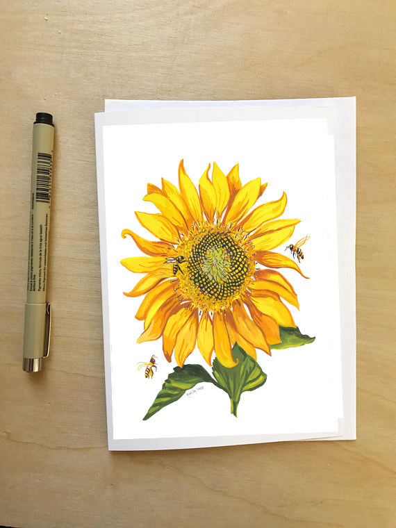 Pollinator Parade, Sunflower and bees Card-Greeting Card