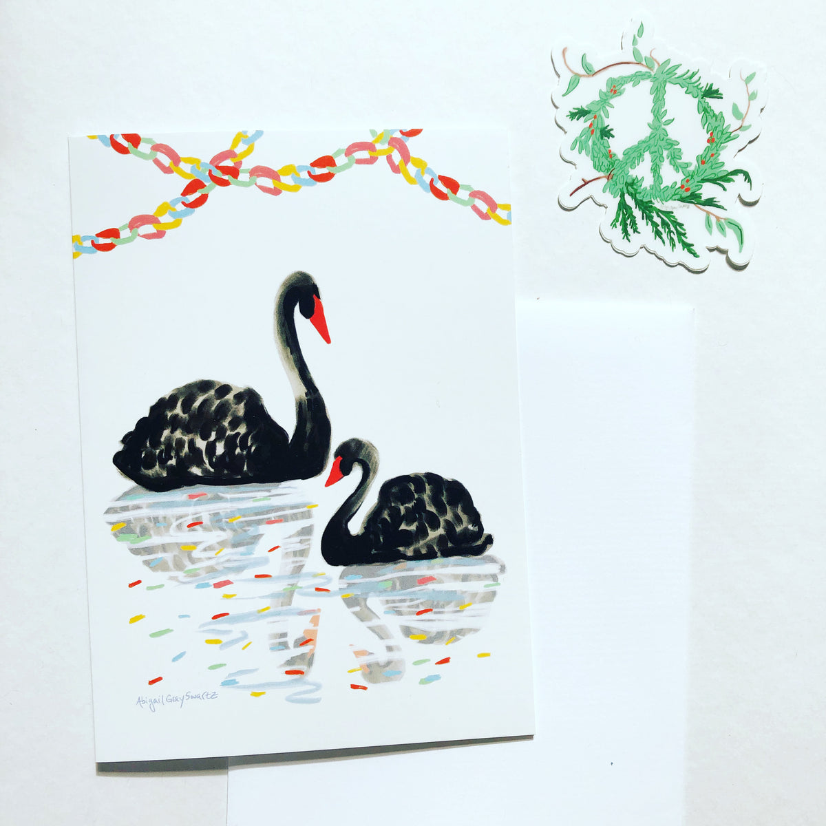 Swan Party, Winter card, Holiday greeting card