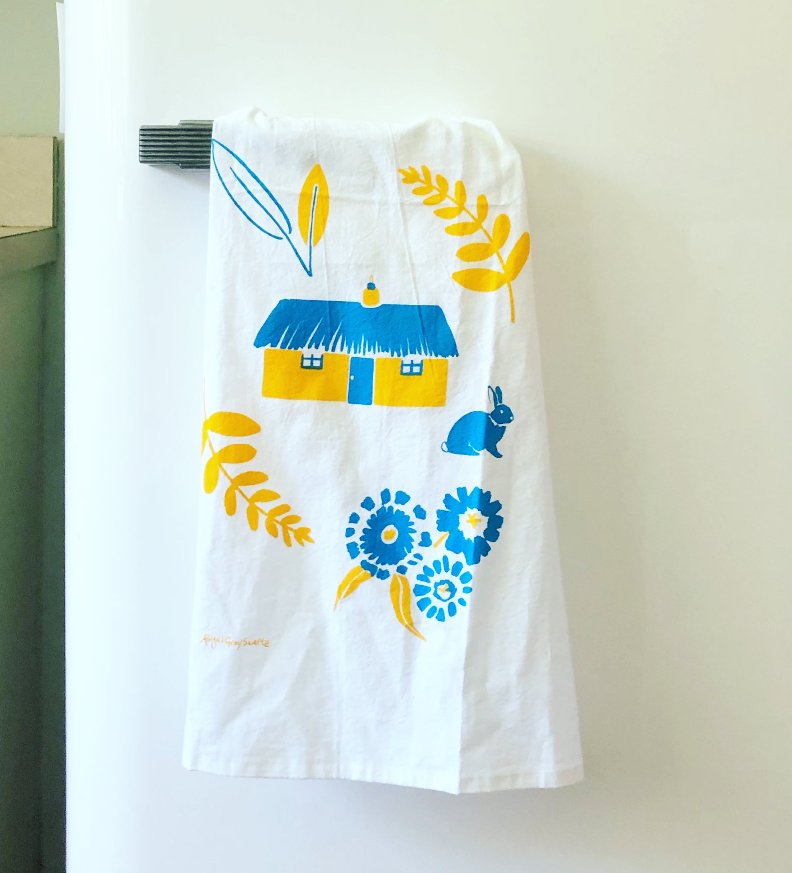 Screen printed tea towel made in the USA by Maine artist Abigail Gray Swartz