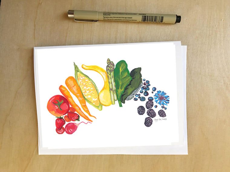 Food Rainbow, garden harvest card -Greeting Card